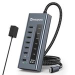 Minisopuru Powered USB C Hub, 7 in 1 USB-C Hub Support 10Gbps Data & 20W Charging, USB C to USB C Hub Multiport Adapter for MacBook Pro/Air, iMac,iPad, Phone, Surface, Dell, etc.(Not Support Video)