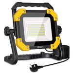 CLV 80W LED Work Light, 8000LM Job Site Light Plug in Folding Floodlight with 3.5M Cable Plug, 6500K Cold White Portable Stand Work Lights Mains Powered LoftLight for Car Repairing Workshop Garage