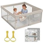 Playpen with Mat, Beige Baby Playpen with Mat, 47x47inch Play Pen with Mat for Babies and Toddlers, Small Baby Playpen with Mat, Small Baby Playpen for Apartment, Play Yard for Babies