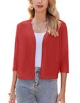 Zeagoo Women's Bolero Festive 3/4 Sleeve Cardigan Elegant Business Bolero Jacket Casual Solid Cardigan Red M