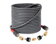 YAMATIC Super Flexible Pressure Washer Hose 15M/50FT 1/4", Kink Resistant 3200 PSI/220 Bar Heavy Duty Power Washer Extension Replacement Hose with M22-14mm x 3/8" Quick Connect Kit for Gas & Electric