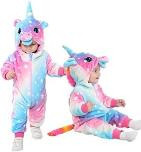 LOLANTA Toddler Girl Halloween Costume, Infant Romper, Baby Fleece Hooded Unicorn Jumpsuit, Cute Colorful Bodysuit (Blue, 18-24 Months)