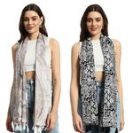 LARA FASHION SCARVES Women's Viscose Rayon Printed Scarf/Stoles/Shawl | Stylish Head Scarves for Women and Girls (Chocolate White and Black) (Combo Pack of 2)