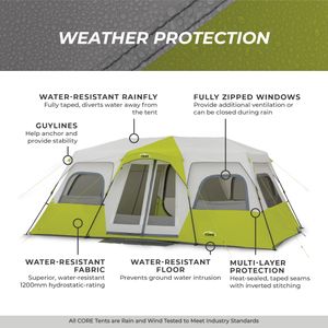 CORE 12-Person Instant Cabin Tent – Large 3-Room Family Pop Up, Fast Setup
