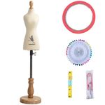 lavandeform Female Dress Form Mannequin(Not Full Size Body Height 9.6 inch for Sewing, 1/4 Size Mini Tailor Dressmaker Dummy for Pattern Making Fully Pinnable Mannequin with red Patch Set (1/4)