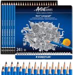 STAEDTLER Mars Lumograph Drawing Pencils: Set of 24 in Metal Case - Presharpened Graphite Art Pencils - Hardness Grades 12B-10H - For Drawing, Shading, Drafting & Illustrating - All Skill Levels