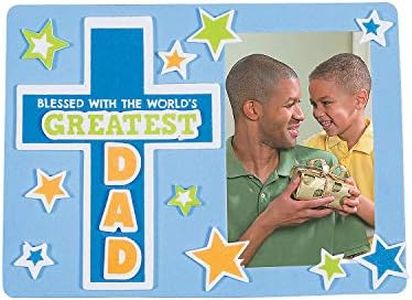 Fun Express Religious Father‘s Day Picture Frame Magnet Craft Kit - Makes 12 - DIY Craft Gifts for Kids, Sunday School Activities