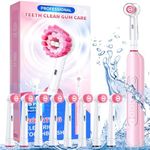 TEETHEORY Rotating Electric Toothbrush for Adults with 8 Brush Heads, Deep Clean Rechargeable Electric Toothbrush with 4 Modes and 2 Min Smart Timer, Last 30 Days and IPX7 Waterproof Pink