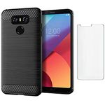 Asuwish Phone Case for LG G6 with Tempered Glass Screen Protector Cover and Cell Accessories Silicone TPU Soft Protective LGG6 ThinQ LG6 Thin Q G 6 Plus G6+ 6G VS988 H872 Carbon Fiber Women Men Black