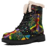 Hippie Peace Women's Ankle Boots, Warm Faux Fur Lined Seven Holes Lace Up Boots for Festival/Birthday/Unique/Christmas Gift (55)