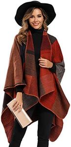 Epsion Women's Color Block Shawl Wrap Plus Size Cardigan Poncho Cape Open Front Long Winter Sweater Coat Red