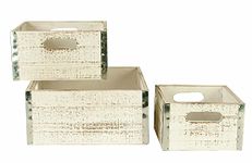 Wald Imports Set of 3 Square Wood Crates with Metal Trim Distressed White