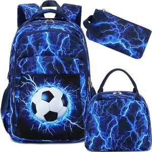 LEDAOU Backpack for Teen Boys Soccer School Bags Kids Bookbags Set School Backpack with Lunch Box and Pencil Case