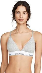Calvin Klein Women's Modern Cotton Lightly Lined Triangle Wireless Bralette Sports Bra, Grey Heather, XL