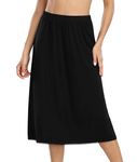 Vlazom Women's Half Slips Elegant Lace Petticoats Soft Modal Waist Slips Long Underskirt for Under Dresses Skirts Black,M