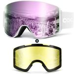 Odoland Ski Goggles Set with Detachable Magnetic Lens, Frameless Interchangeable Lens for Cloudy or Sunny, Anti-Fog UV Protection Men Women Snow Goggles for Skating Skiing and Snowboard