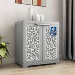 Nilkamal Freedom Star Small (FFMSSTAR) Compact Plastic Kids Mini Storage Cabinet|3-Year Warranty|2 Doors Cupboard|Multipurpose Storage Suitable for Kids Room and Home| Haze Grey & Milky White