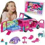 TMATCHQJOY Doll Picnic Camper Playset 14in1 for Girls, Little People RV Van Caravan, Portable Playhouse and Pretend Play Miniature Dollhouse, Transformable Toy Camper House Vehicles, Toddler Toys 3+