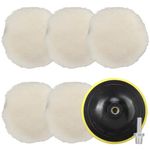 NuoDunco 7 Pieces 6 Inch Wool Polishing Pad Wool Bonnet Pad Wool Polishing Hook and Loop Buffing Pad Woolen Polishing Waxing Pads Drill Polishing Pad Kit for Car Polishing