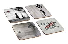 Banksy Street Art 4 Piece Wooden Coaster Set