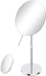 FFowcye 8" HD Vanity Mirror with Swivel & Adjustable Height (13-18"), Bonus 10X Magnifying Suction Cup Makeup Mirror for Precision Grooming & Shaving, Chrome Finish for Tabletop & Bedroom（No Light）