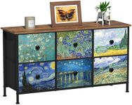 VEDECASA Dresser Bedroom with 6 Fabric Drawers Wide Dressers & Chests of Drawers Van Gogh TV Stand with Wood Top Metal Framed for Girls Boys Bedroom Kids Room Living Room