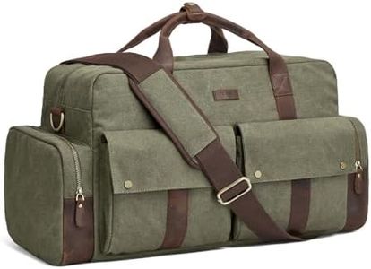 S-ZONE Duffle Bag for Travel Canvas Duffel Bag Carry on Leather Trim Overnight Weekender Bag for Men Women Army Green