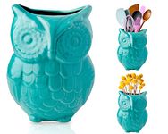 Comfify Owl Utensil Holder Decorative Ceramic Cookware Crock & Organizer, in Lovely Aqua Blue Color - Utensil Caddy and Perfect Kitchen Ceramic Décor Gift - 6.7" x 4.9" Size