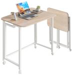 4NM 23.6" Mobile Small Folding Desk, Adjustable Rolling Compact Laptop Cart Desk, Couch Desk, Bed Desk for Laptop for Small Space Offices - Natural and White