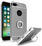 iPhone 7 Plus Case, Bastex Ultra Slim Fit Protective Silver Accent End Pieces Hard Plastic Grey Snap On Case Cover with Silver Ring Holder/Kickstand for Apple iPhone 7 Plus