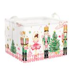 Clastyle 36L Large Christmas Tree Pink Nutcracker Diamond Plaid Shelf Basket with Handle Collapsible Rectangle Soldier Mouse Ballet Girl Toy Clothes Cube Storage Basket for Nursery