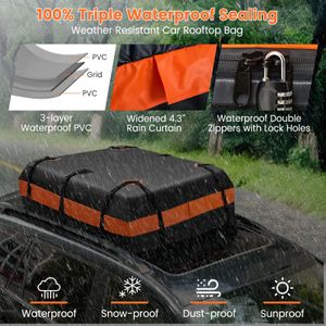 COSTWAY Car Roof Bag, 100% Waterproof Cargo Carrier – 15 Cubic Ft, Black/Orange