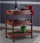 SIRSWA WOOD 3-Tier Solid Wood Rolling Bar Cart Wine Serving Cart, Wheels,Utility Cart, Kitchen Storage Cart, Seasoning Rack on Wheel,for Dining Room Wine Serving Trolley (Honey Finish)