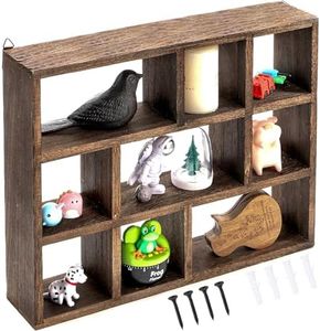 WUWEOT Shadow Box Display Shelf, 15" x 11.8" 9-Slot Rustic Floating Shelves, Wood Finish Wall Mountable/Freestanding Shelf with Screws for Wall Table or Desk