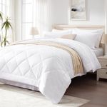 Love's cabin California King Comforter Set White, 7 Pieces California King Bed in a Bag, All Season Bedding Sets with 1 Comforter, 1 Flat Sheet, 1 Fitted Sheet, 2 Pillowcase and 2 Pillow Sham