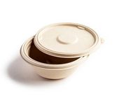 DINOWARE| Brown Anti Leak Round Bagasse Container with Lid, Natural Compostable Eco-Friendly, Safe & Hygienic Disposable Bowls (750ml Set of -25)