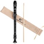 CONJURER Soprano Recorder Instrument for Kids Student - German Fingering 8 Hole Flute ABS Descant Recorders for Beginners 3pcs Removable with Cleaning Rod and Storage Bag, Black