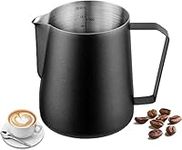 Miuly Coffee Frothing Pitcher, Milk Froth Pitcher Stainless Steel, Espresso Steaming Pitcher 20oz (600ml) -with Scale， Black