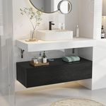 DWVO 40 Inch Floating Bathroom Vanity with Sink, Wall Mounted Vanity Bathroom Cabinet with Sintered Stone Countertop, Separate Ceramic Basin Sink and Storage Cabinet for Bathroom, Black