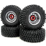 HOBBYSOUL RC Adjustable 4 Offsets 2.2 Beadlock Wheels and Tires, Silver Black Rims and Height 5.0'' Tires Fit for RC Mud Crawler Trail Gen7 Gen8 Everest 10 / Axial Capra Wraith,(4-Pack, Assembled)