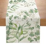 UXORSN Eucalyptus Leaves Greenery Table Runner Green Plants Cotton Linen Table Cover Spring Summer Table Mat Rustic Placemat Kitchen Dining Table Decoration for Indoor Outdoor Party Decor 13x72 Inch