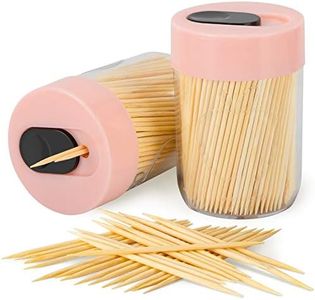 Urbanstrive Sturdy Safe Toothpick Holder with 800 Natural Wood Toothpicks for Teeth Cleaning, Unique Home Design Decoration, Unusual Gift, 2 Pack, Pink