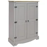 Sunnydaze 43-Inch H 2-Door, 2-Shelf Solid Pine Kitchen Pantry Cabinet - Zinc Alloy Hinges and Door Pulls - Gray