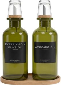 Green Glass Olive Oil Dispenser Bottle for Kitchen by Brighter Barns - Oil and Vinegar Dispenser Set, Simple Syrup Bottles - Modern Kitchen Decor for Vacation Rental, Restaurant, Coffee Bar (Green)