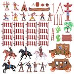 TOYANDONA 43 Pieces Wild West Cowboys and Native American Figures Plastic Figures Soldiers Toy for Kids Educational War Game Toy