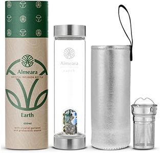 Almeara Crystal Water Bottle with Authentic Moss Agate, Opal Stones & Smoky Quartz Removable Gemstones, Loose Leaf Tea Infuser - Relaxation, Healing & Spiritual Gifts for Women - Witchcraft Supplies