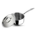 Vinod Platinum Triply Stainless Steel Saucepan with Lid - 2.2 litres (18 cm) | 2.5 mm Thick | Tea, Chai Pan | 5 Year Warranty | Induction & Gas Friendly, Heavy Bottom - Silver