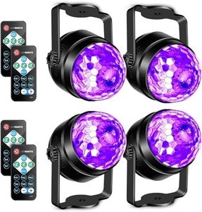 Litake UV Black Light for Glow Party, Sound Activated Party Light with Remote, LED Disco Ball Strobe Light in Dark Party Supplies, Dj Lighting for Halloween Birthday Home Dance Party Decoration 4 Pack