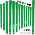 SAPLIZE Golf Grips 13 Pack Standard Size Including Free 15 Tapes, Rubber Golf Club Grips, Green