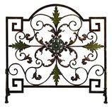 Benzara Uniquely Designed Single Panel Metal Fire Screen, Bronze and Green